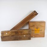 A Vintage folding artist's easel, 2 cigar presses, and an empty Champagne box (4)