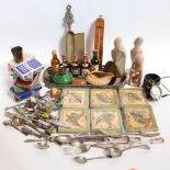 Various collectables, including silver plated tray, cutlery, carved and polished hardstone