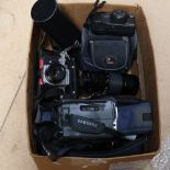 Various Vintage cameras and equipment, including Praktica MTL3 Optomax lens etc (boxful)