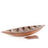 A large handmade scale model boat, overall length 91cm