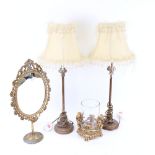 A group of Antique style lamps and fittings, including dressing table mirror, candle stand, and a