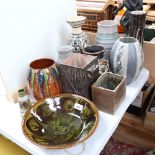 Various Studio pottery and vases, including square section vase by B Puttick, dated 1973, height