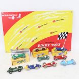 A set of Dinky Toys model racing cars (repainted), some in reprinted boxes, and a Dinky Toys