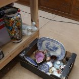 Various ceramics, including large pottery vase, blue and white Spode plates, teacups and saucers etc