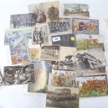 Various loose Vintage military postcards, including Zep Raid and cartoons