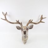 A Vintage style painted and gilded model wall-hanging stag's head and antlers, horn span 84cm