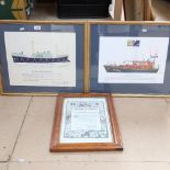 RNLI School Prize Certificate 1920, and 2 other RNLI prints, framed (3)
