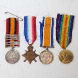 A group of 3 First World War medals plus Queen's South Africa medal with 5 bars, awarded to