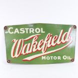 An Antique green red and white enamel Castrol Wakefield Motor Oil advertising sign, 34cm x 57cm