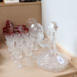 Various glass, including ship's crystal decanter, Sherry glasses etc