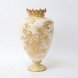 A Royal Worcester ivory porcelain urn vase, gilded floral decoration, shape no. 1268, height 22cm,