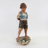 A Vintage Continental painted plaster figure of a child and frog (A/F)