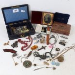 A large quantity of various Vintage costume jewellery, watches, daguerreotype etc