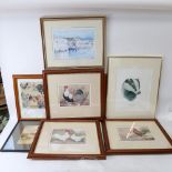 A set of 3 19th century steeplechase prints, a watercolour, English street scene, and several