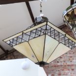 A Tiffany style leadlight square section ceiling light fitting, width 41cm, overall height approx