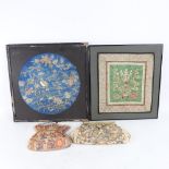 A group of Chinese silk embroideries, comprising 2 pictures and 2 bags (4)