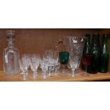 Stuart Crystal glasses, engraved cut-crystal decanter and stopper, water jug, bottles etc