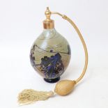 A large Art Glass dressing table perfume atomiser, marbled decoration, with indistinct signature,