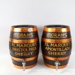 A pair of Antique style coopered oak Sherry dispenser barrels, height 35cm