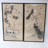 A pair of early 20th century Chinese watercolours on silk, studies of exotic birds, signed,