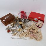 Various costume jewellery, including silver charm bracelet, marcasite brooches etc