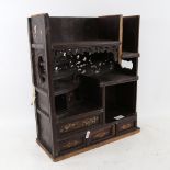 A Japanese Hong Mu and hardstone inlaid table-top cabinet, W37cm, H44cm, D15cm (A/F)