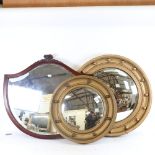 3 Vintage wall mirrors, including convex and shield-shaped (3)