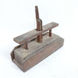 A 19th century treen stained pine deadfall mousetrap, length 28cm