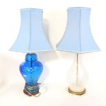 2 glass table lamps and shades, overall height 64cm (2)
