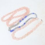 2 polished rose quartz bead necklaces, and a similar chalcedony agate necklace (3)