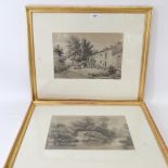 Henry Edridge, pair of watercolour/pencil on paper, English rural scenes, original labels verso,