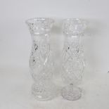 A pair of cut-glass crystal vases, similar ring stand, and dressing table box, vase height 30cm (4)