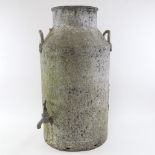 A galvanised steel milk churn with dispenser tap, height 66cm