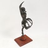 A modernist nude bronze ballerina sculpture, unsigned, on wood plinth, overall height 41cm