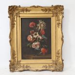 19th century oil on canvas, Dutch style flower study, original gilt-gesso frame, overall frame