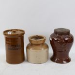 3 Vintage stoneware tobacco jars, including Ogden's, W G Alderton of Cambridge etc, largest height