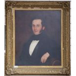 19th century oil on canvas, half length portrait of a gentleman, unsigned, original gesso frame,
