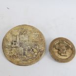 2 Antique gilt-brass roundel wall plaques, including Greek God example, largest diameter 15cm (2)