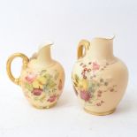 2 Royal Worcester porcelain jugs, shape no. 1094, painted and gilded floral decoration, largest