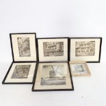 John Lewis Stant, a group of pencil signed etchings, plus 1 watercolour, various street scenes