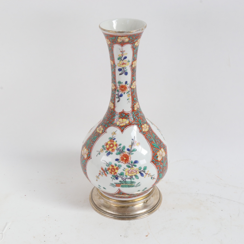 A French Samson Chantilly style narrow-neck porcelain vase, painted floral decoration with French