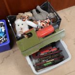 Various Vintage toys, including carpet train, model locomotives, soft toys etc