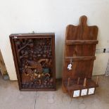 A Vintage style kitchen wall-hanging key hook with ceramic drawers, and a Thai deep relief carved