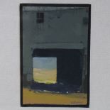 Mark Godwin, oil on wood panel, view through a barn, framed, with artist's information verso,
