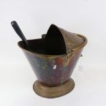 An Art Nouveau brass coal bucket, relief embossed floral decoration, height 42cm