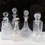 7 cut and moulded glass decanters and stoppers, including Edinburgh Crystal and ship's decanter