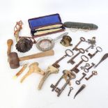 Various collectables, including leather-cased pair of cutthroat razors, gold plated spectacles,