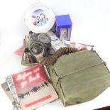 Various military related items, including gas mask, magazines and collector's plates (boxful)