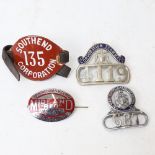 Various Vintage bus and tramway badges, including Southend Corporation