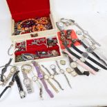 Various Vintage costume jewellery and wristwatches (boxful)